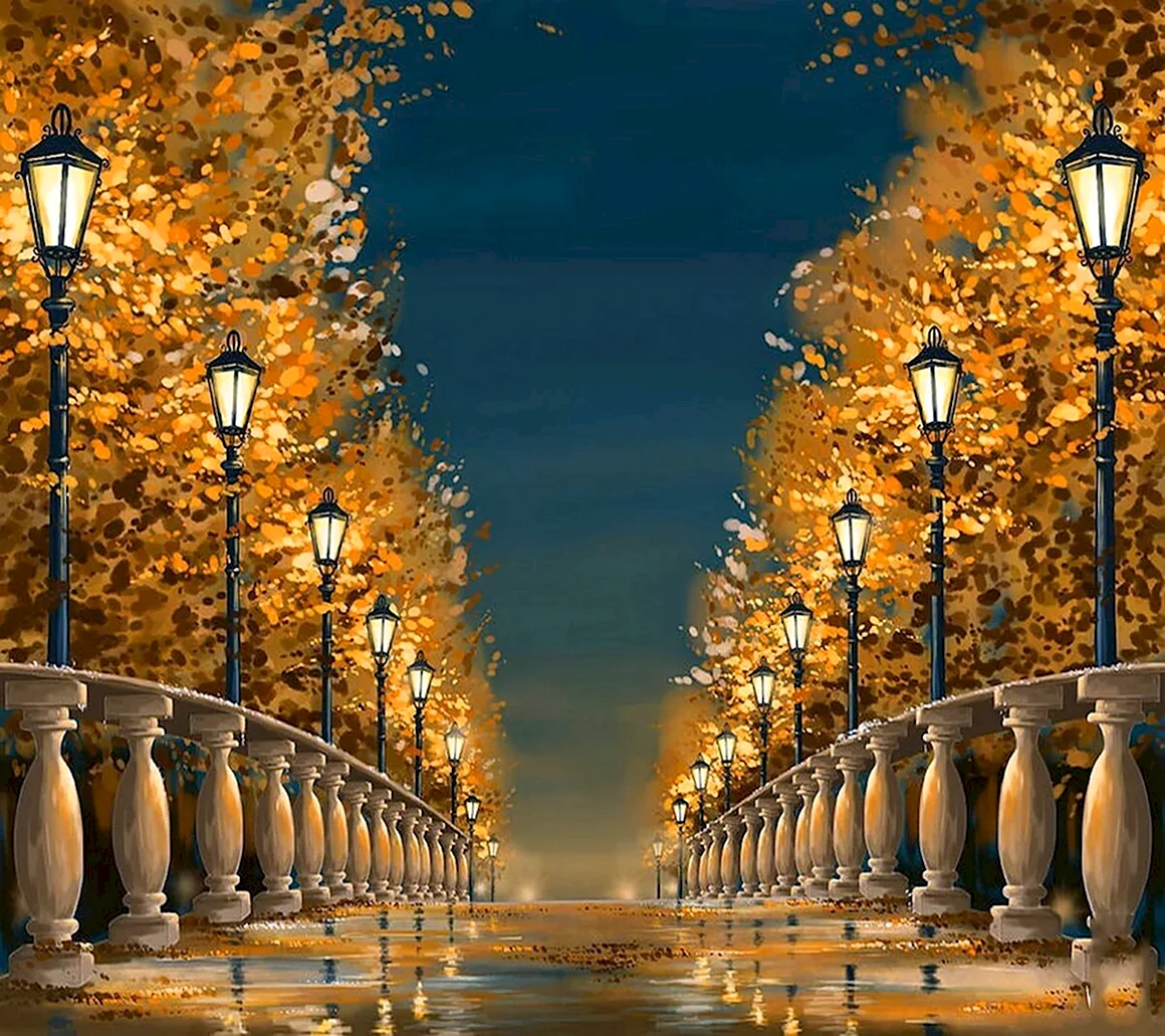 Аллея с фонарями
