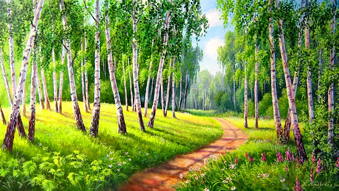 Березовая роща картина Елены Самарской