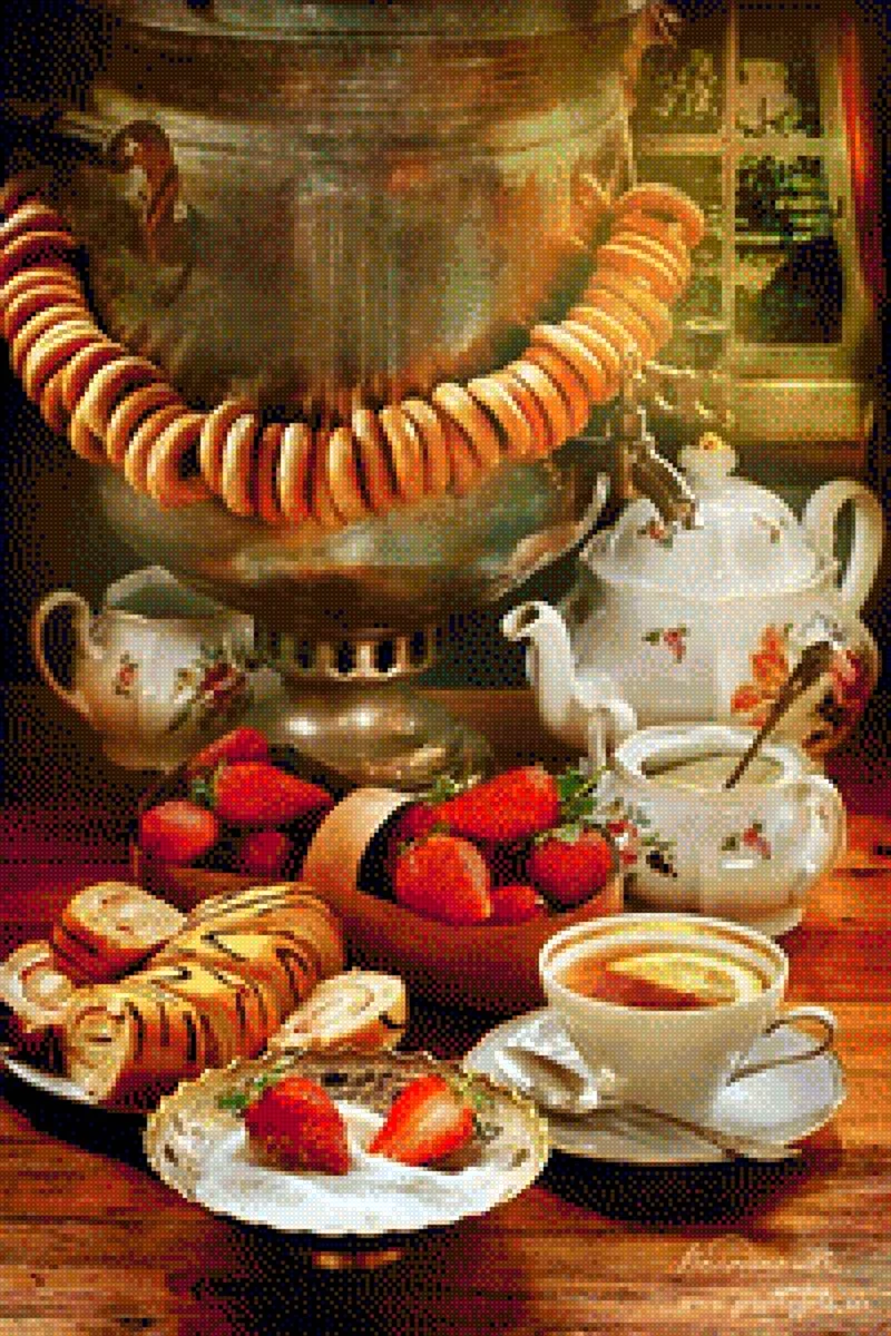 Чаепитие с самоваром и сладостями