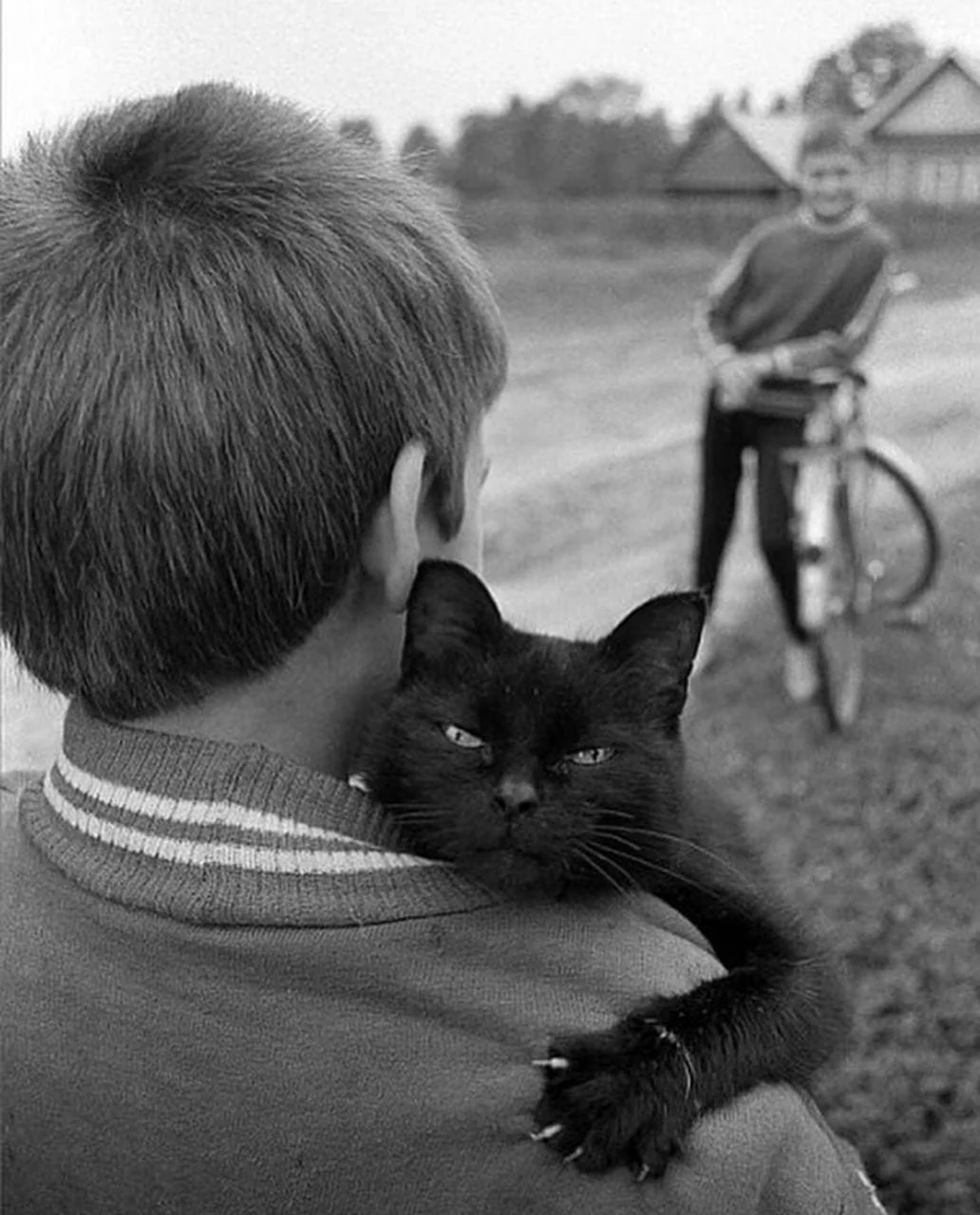 Чёрный кот и его человек. Фотограф пол Маккейн