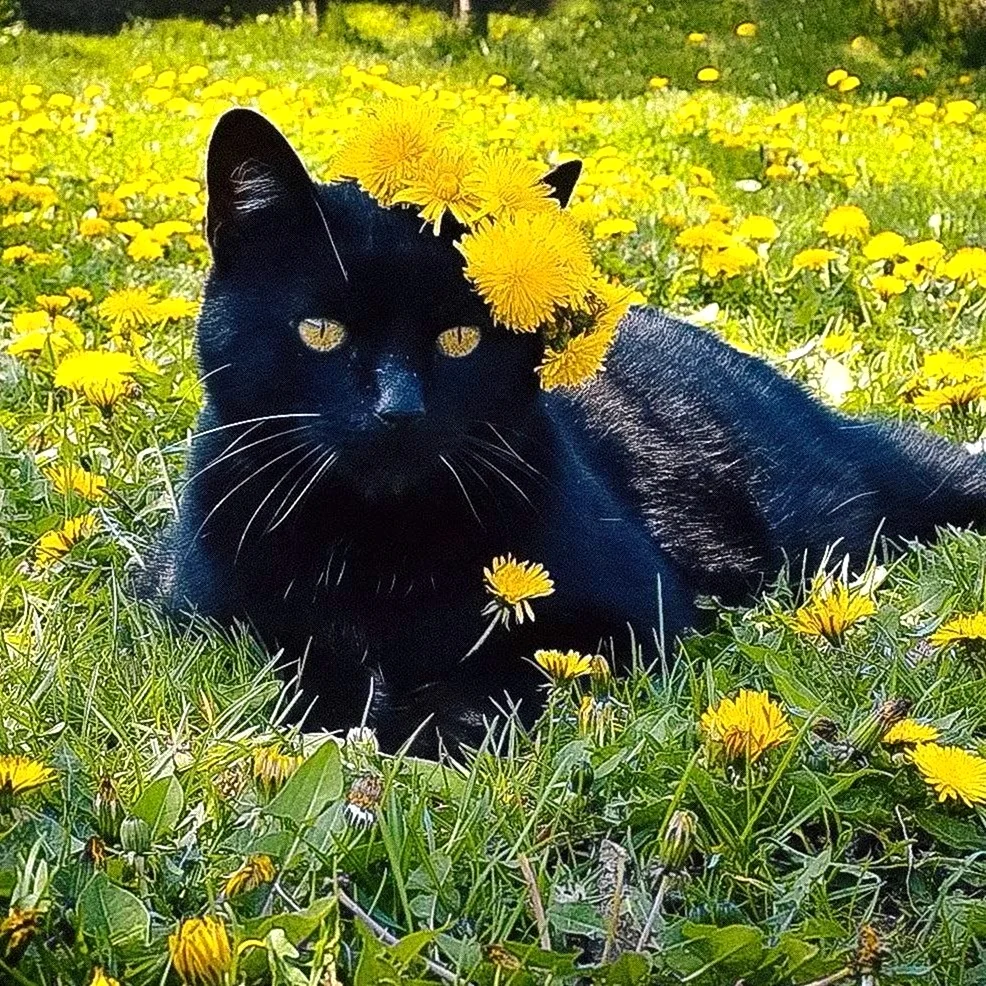 Черный кот и одуванчик