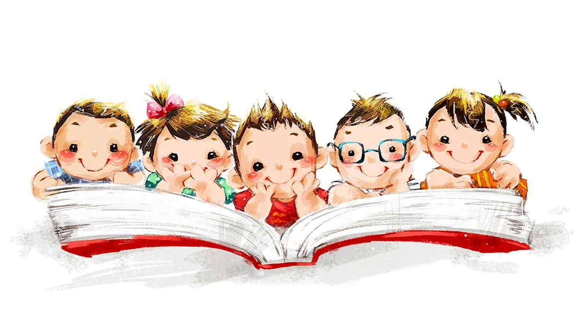 Дети с книгами на прозрачном фоне
