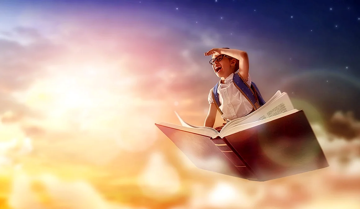Девочка летит на книге