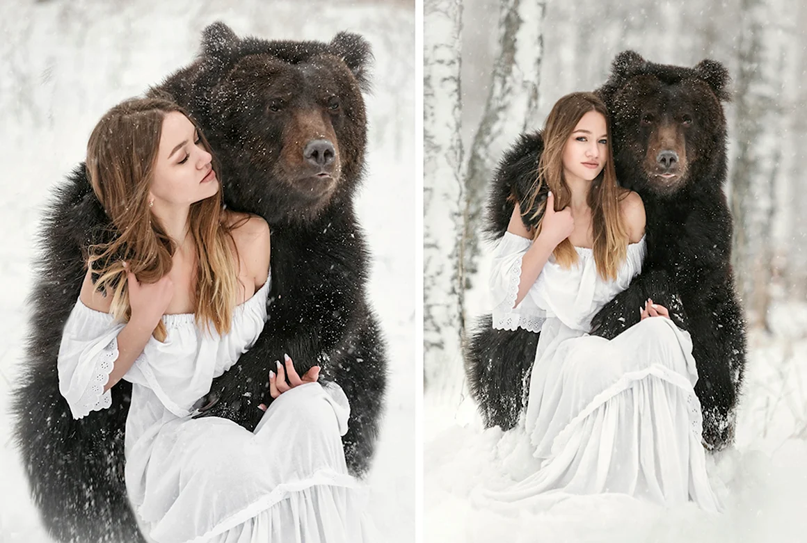 Девушка и медведь фотосессия