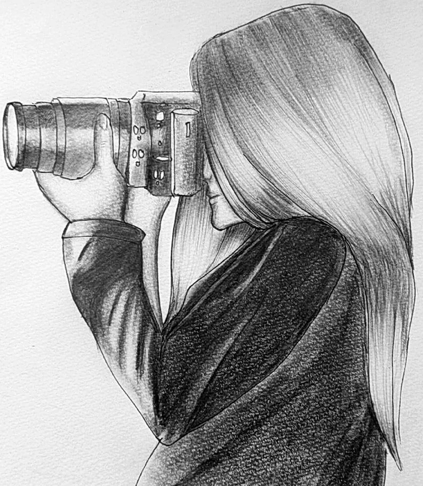Девушка с фотоаппаратом рисунок карандашом