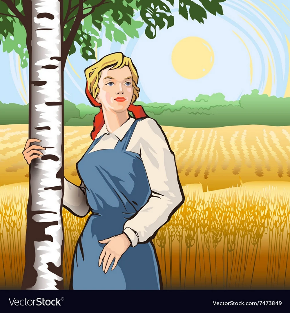 Девушка у березы рисунок