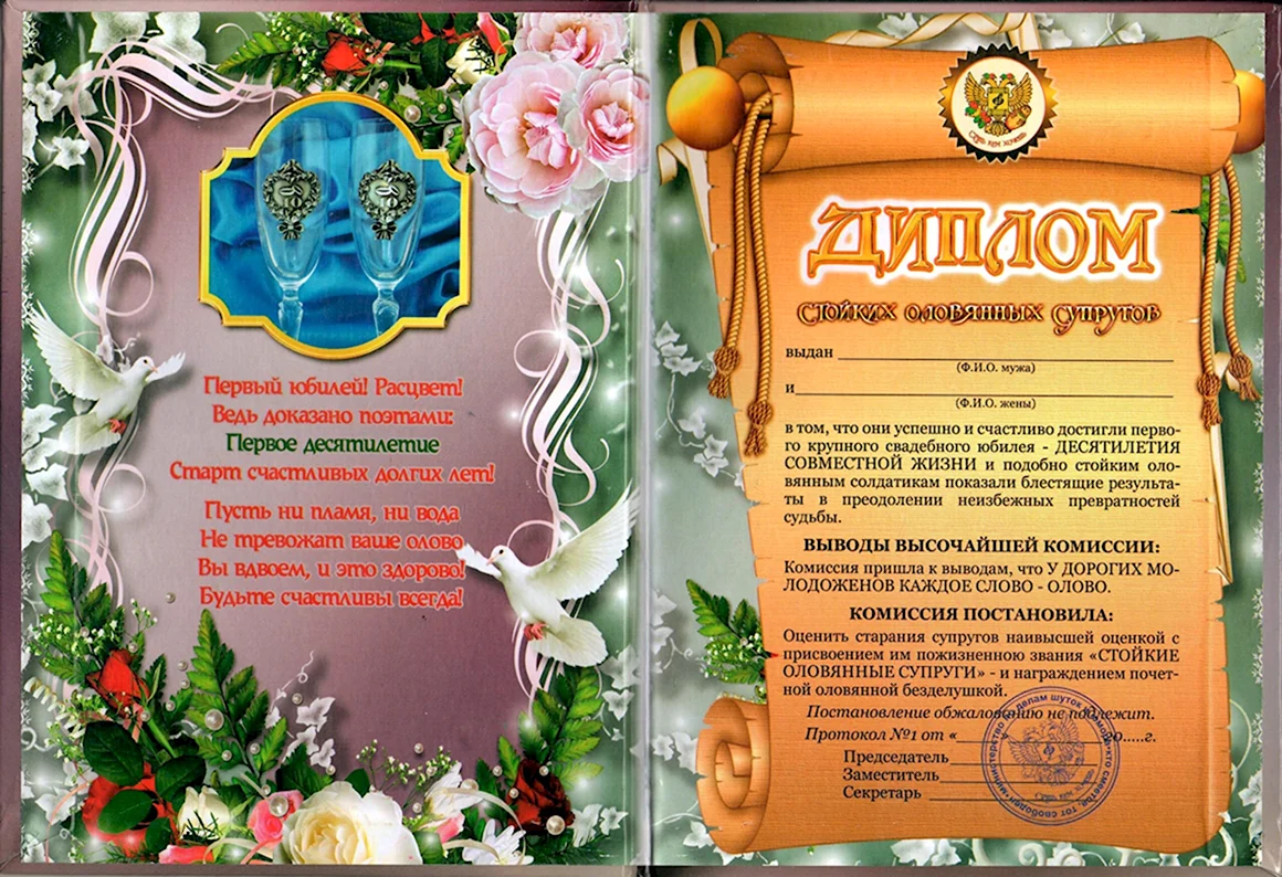 Диплом с годовщиной свадьбы