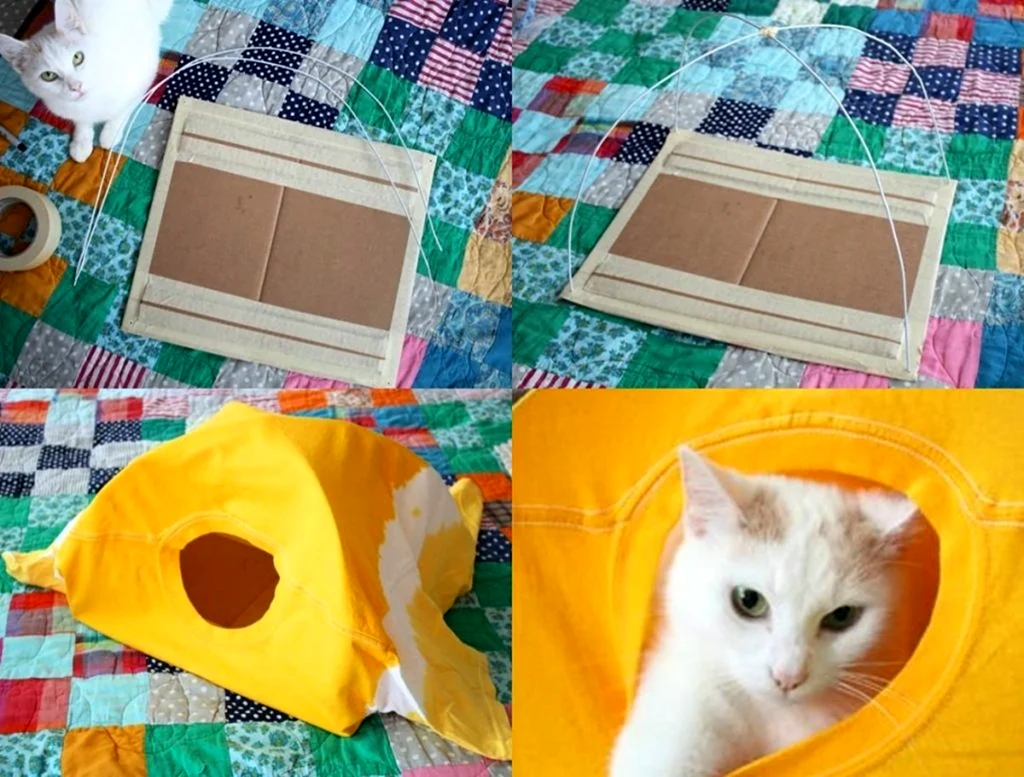 Домик для кошки из коробки и ткани