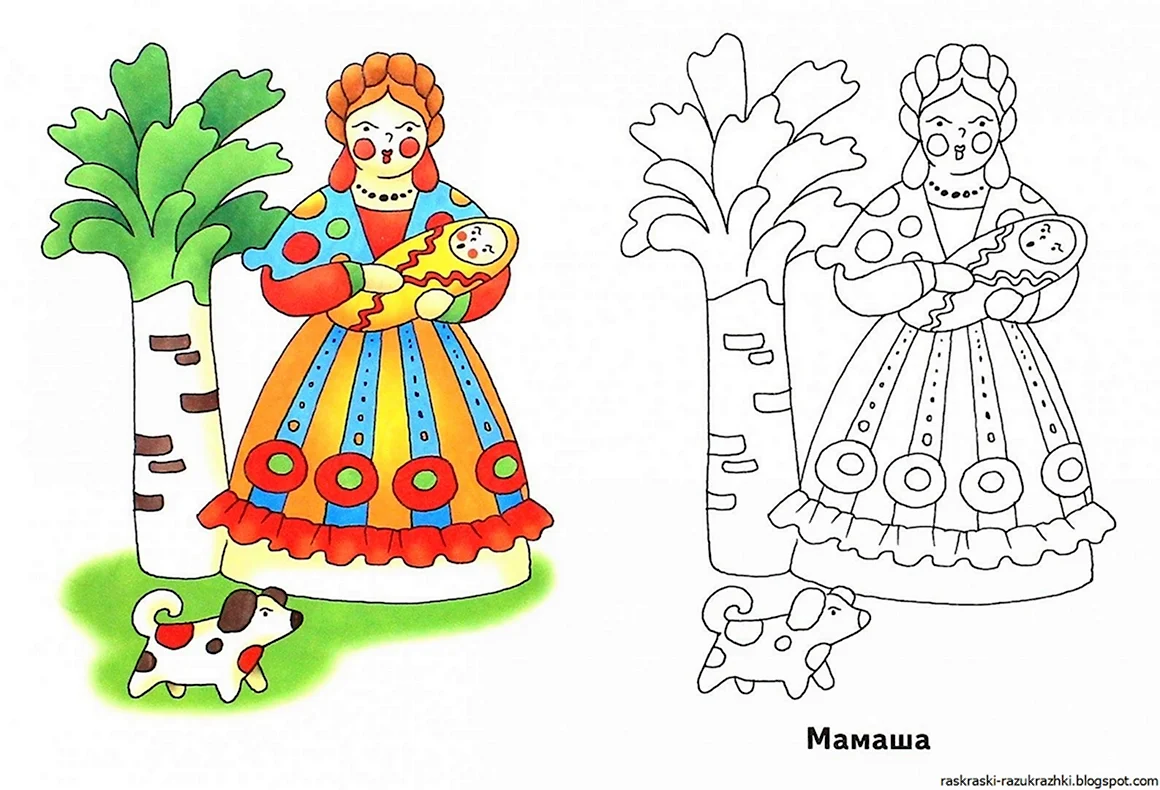 Дымковская игрушка Барыня раскраска