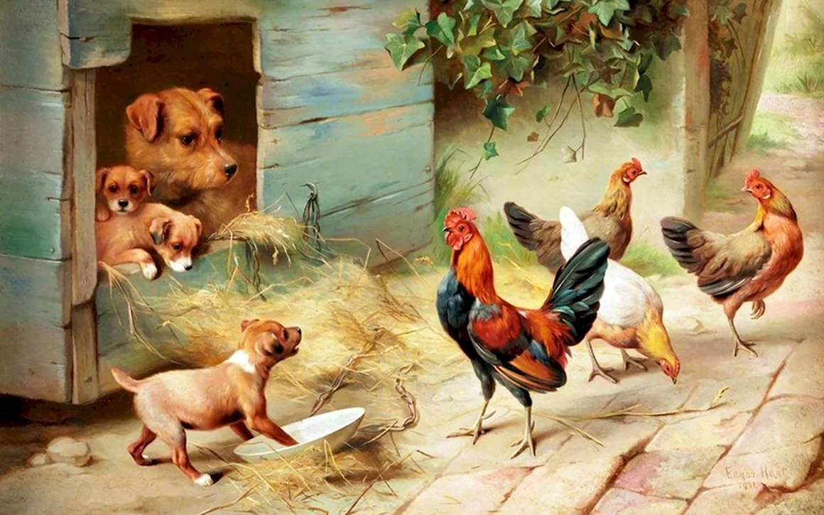 Эдгар Хант 1876–1953 куры и кролики