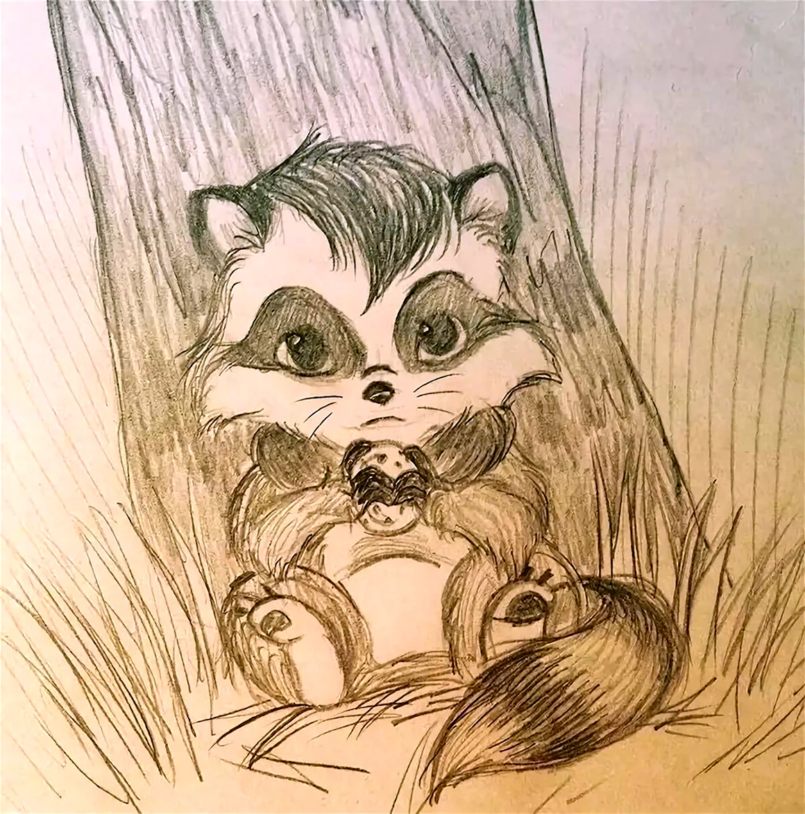 Енотик рисунок карандашом