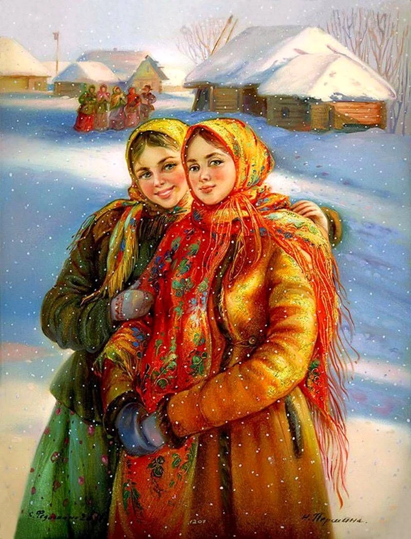 Федоскино лаковая миниатюра Святки