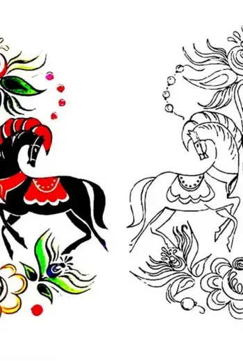 Городецкая роспись конь
