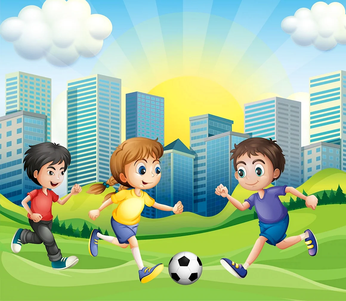 Играющие в футбол дети иллюстрация