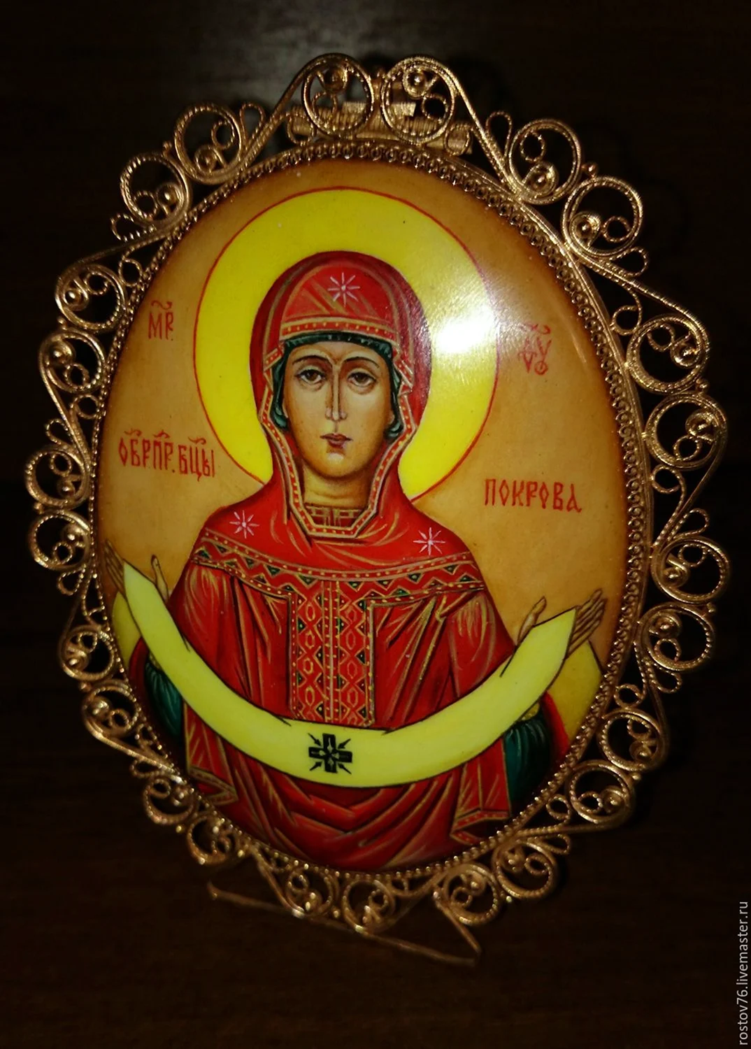 Икона янтарь Покрова Богородицы