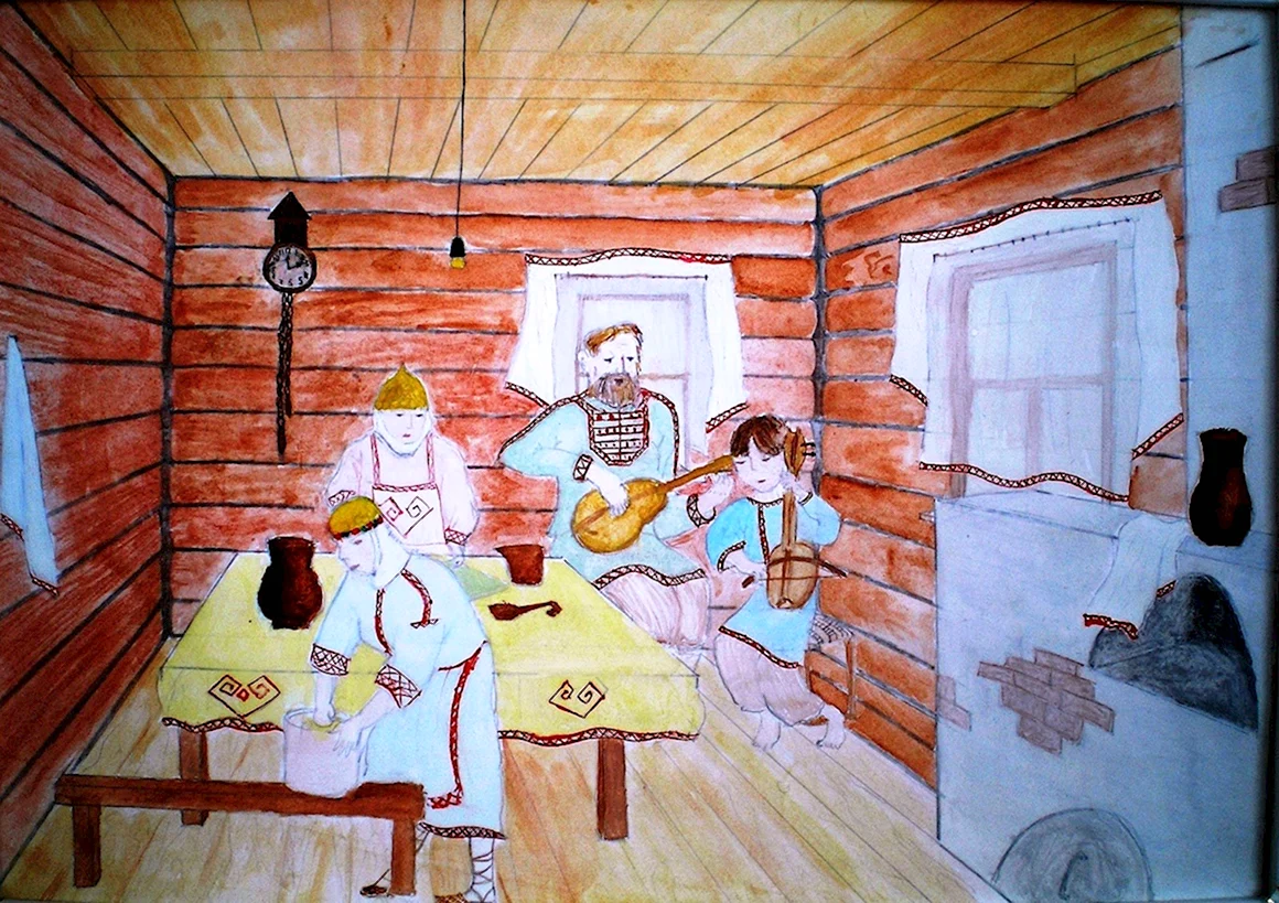 Интерьер русской избы рисунки