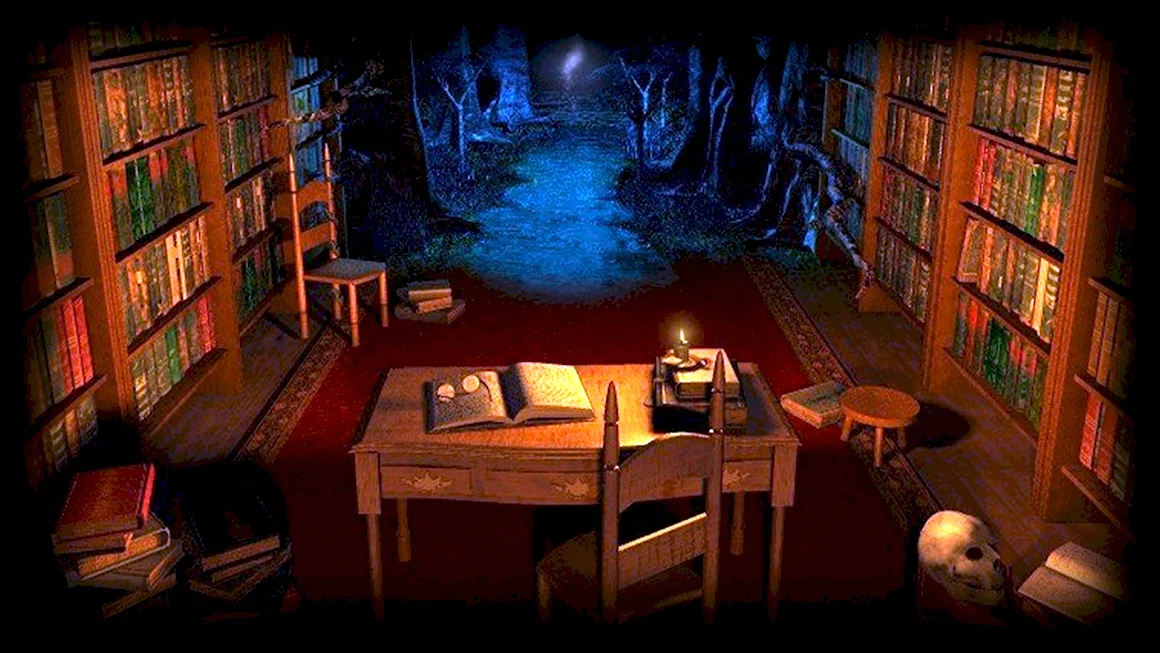 Комната с книгами арт