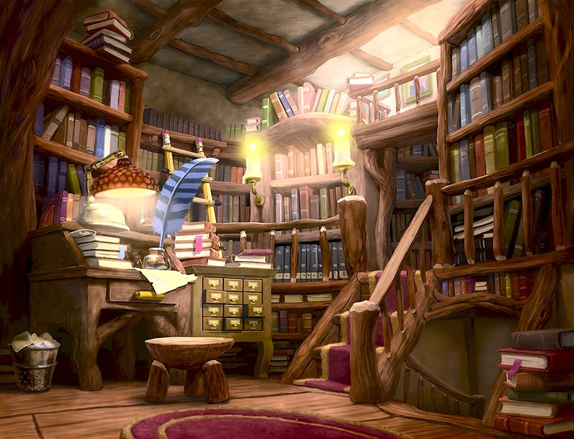 Комната с книжными полками арт