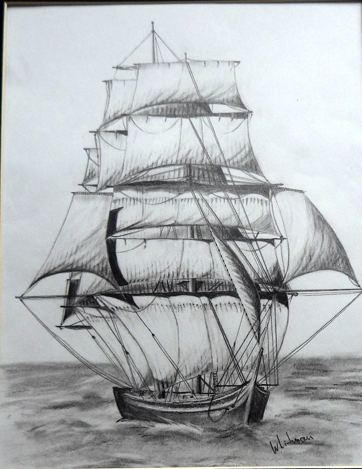 Композиция корабля в карандаше