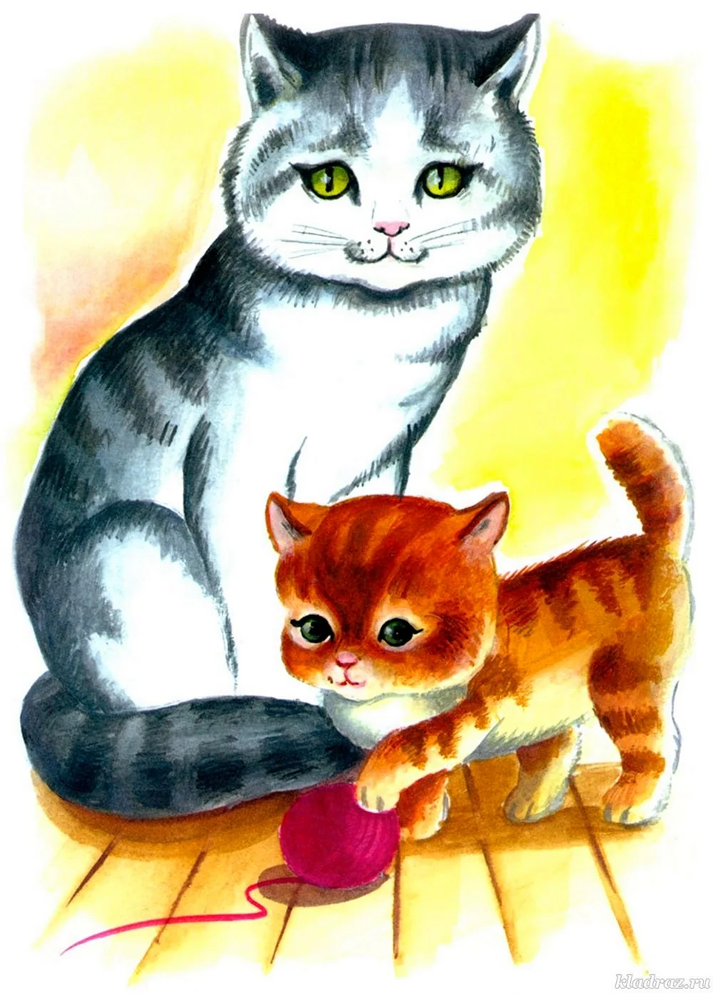 Кошка и котенок для детей