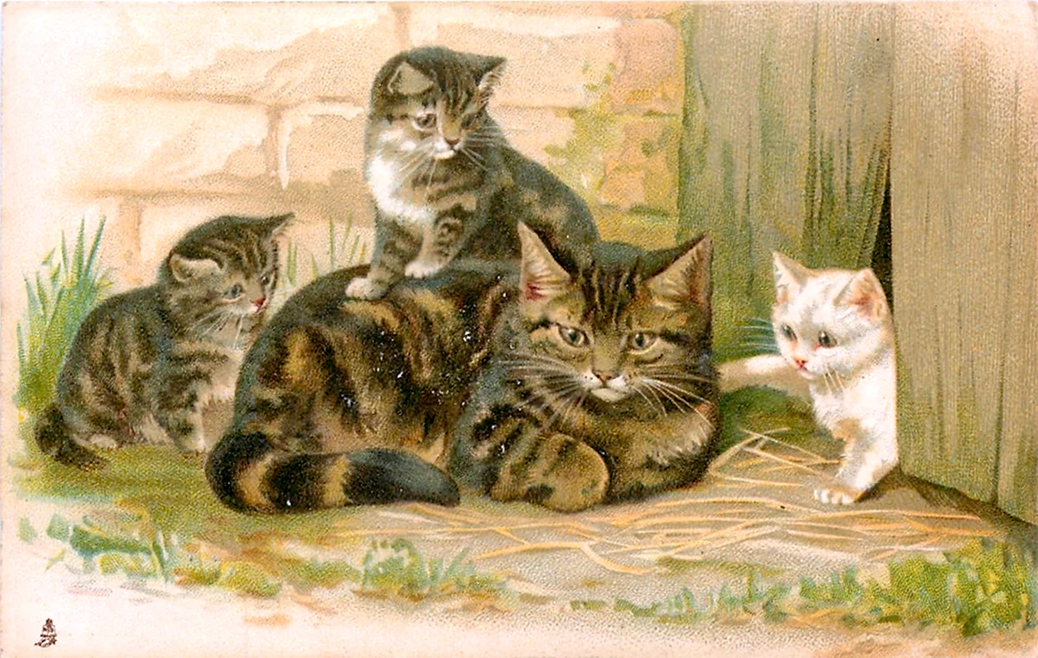 Кошка и котенок для детей