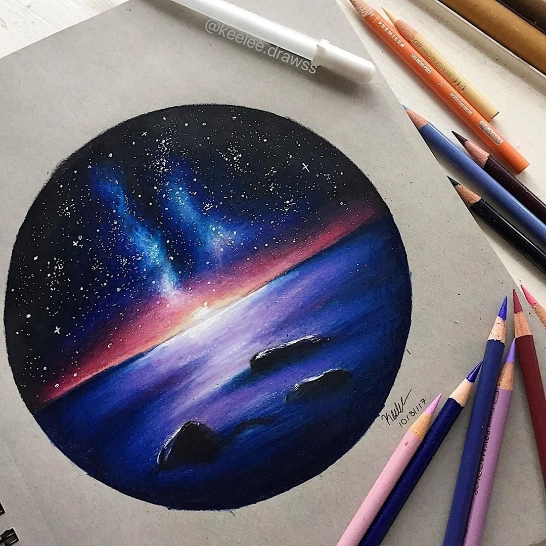 Космос акварельными карандашами