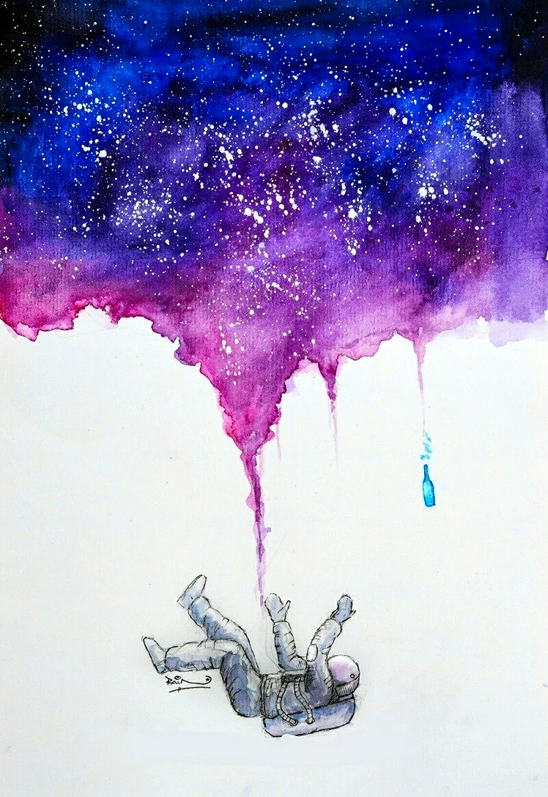 Космос рисунок акварелью