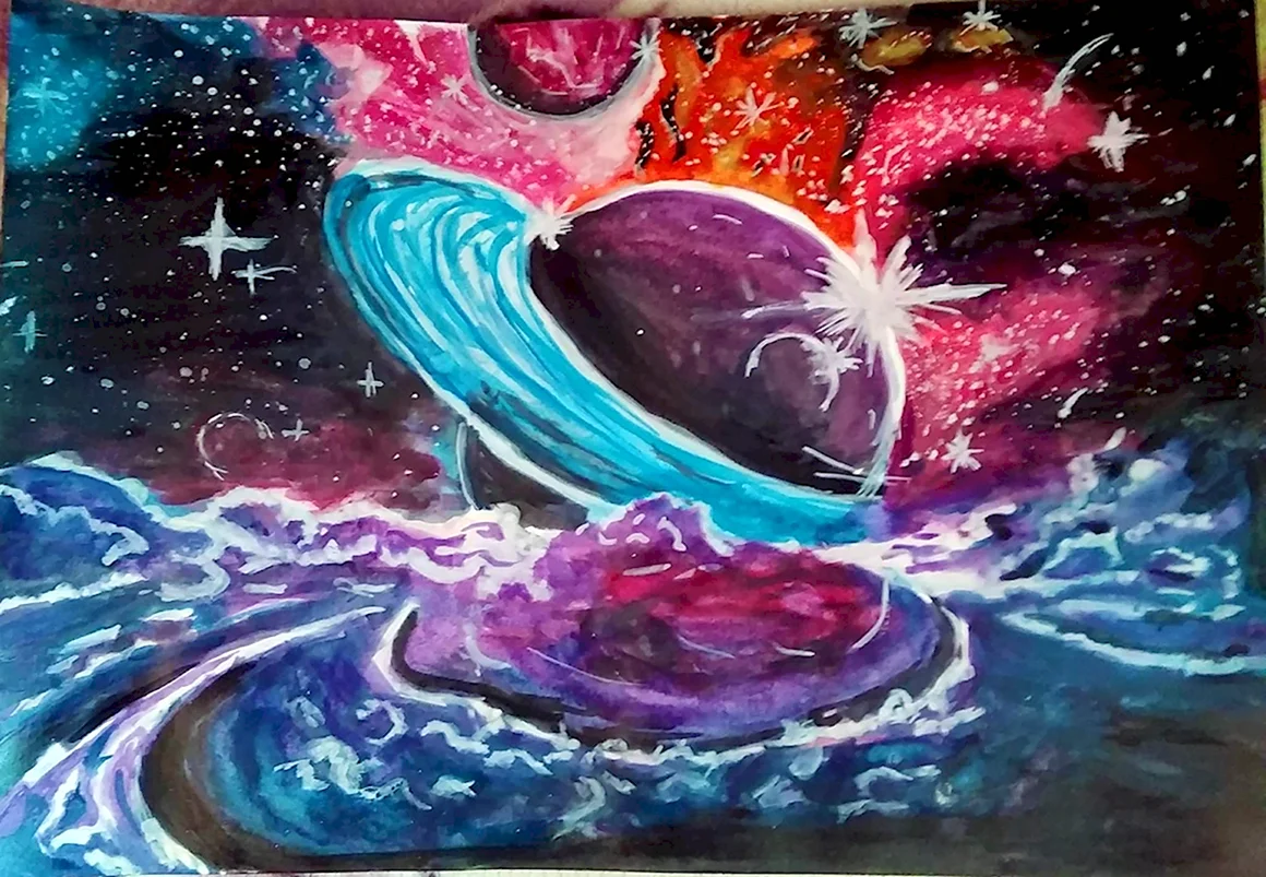 Космос рисунок гуашью