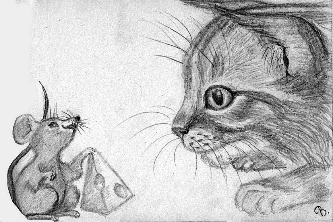 Кот и мышь рисунок
