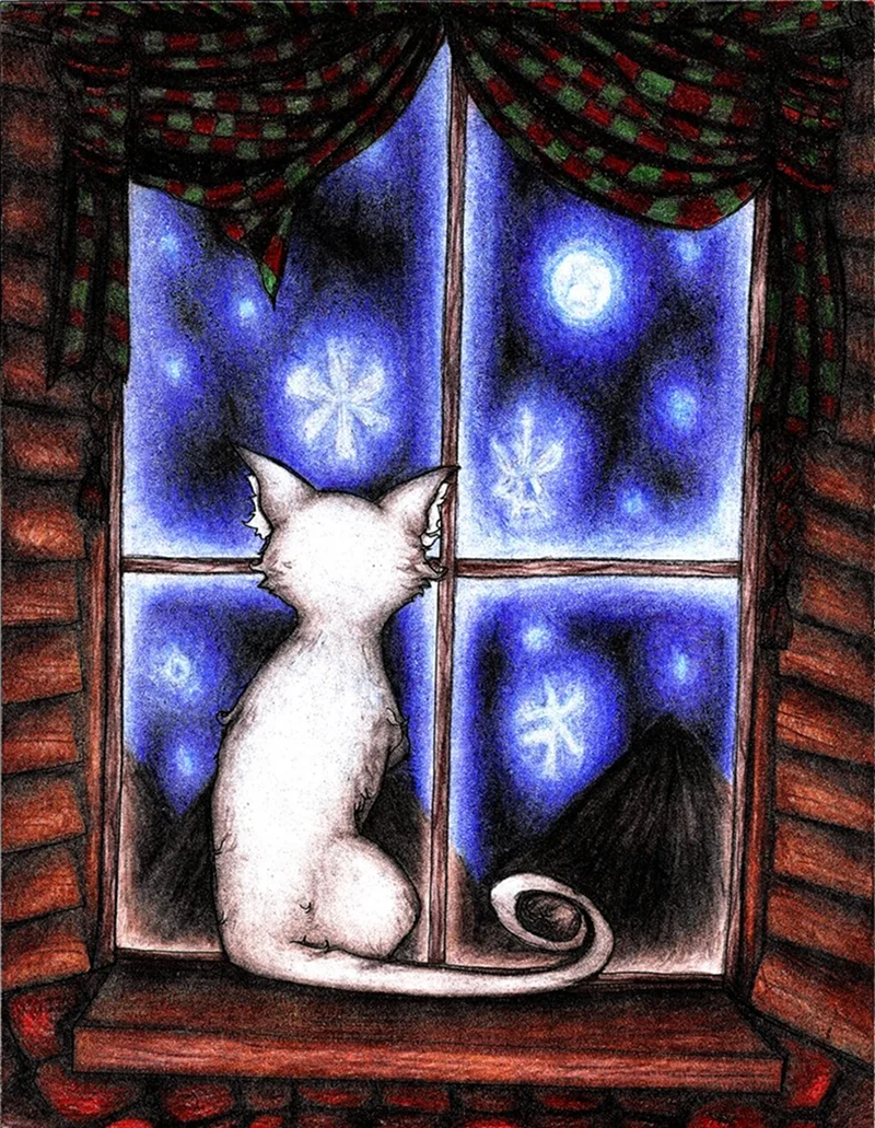 Кот на окошке рисунок
