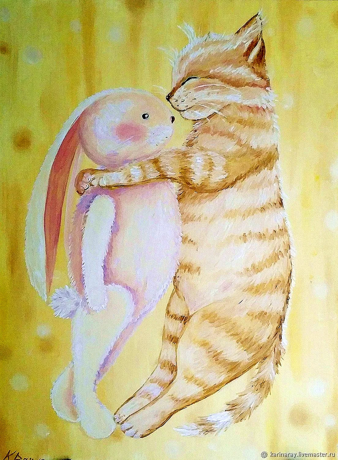 Котик обнимает зайку