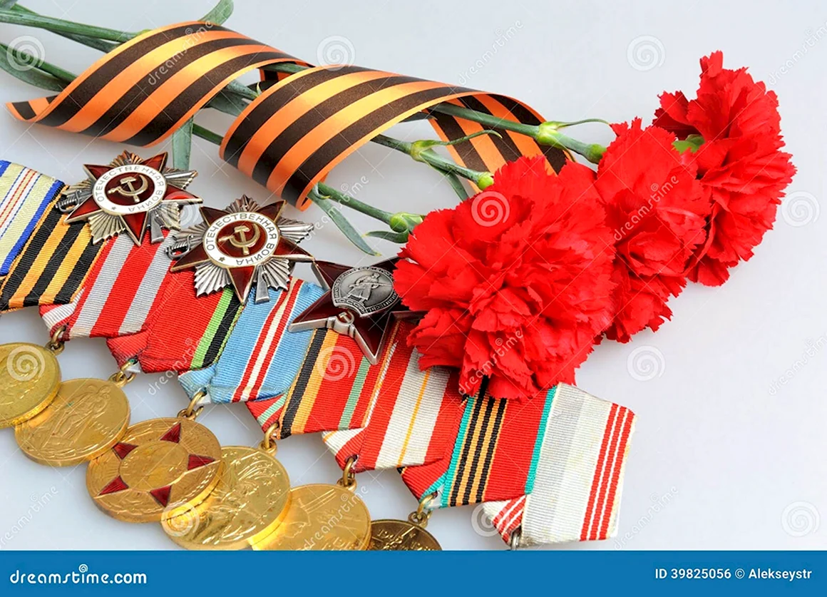 Красные гвоздики и Георгиевская ленточка