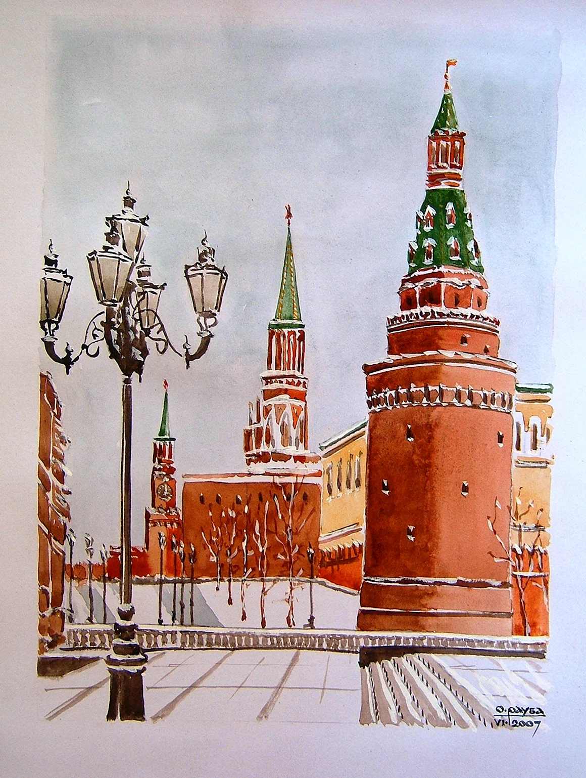 Кремль акварель