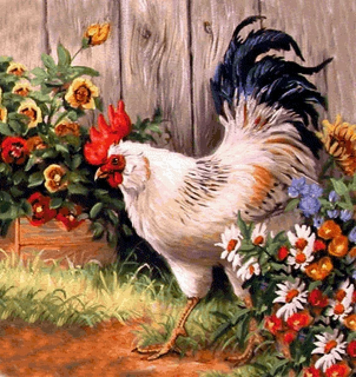 Курица и цветы