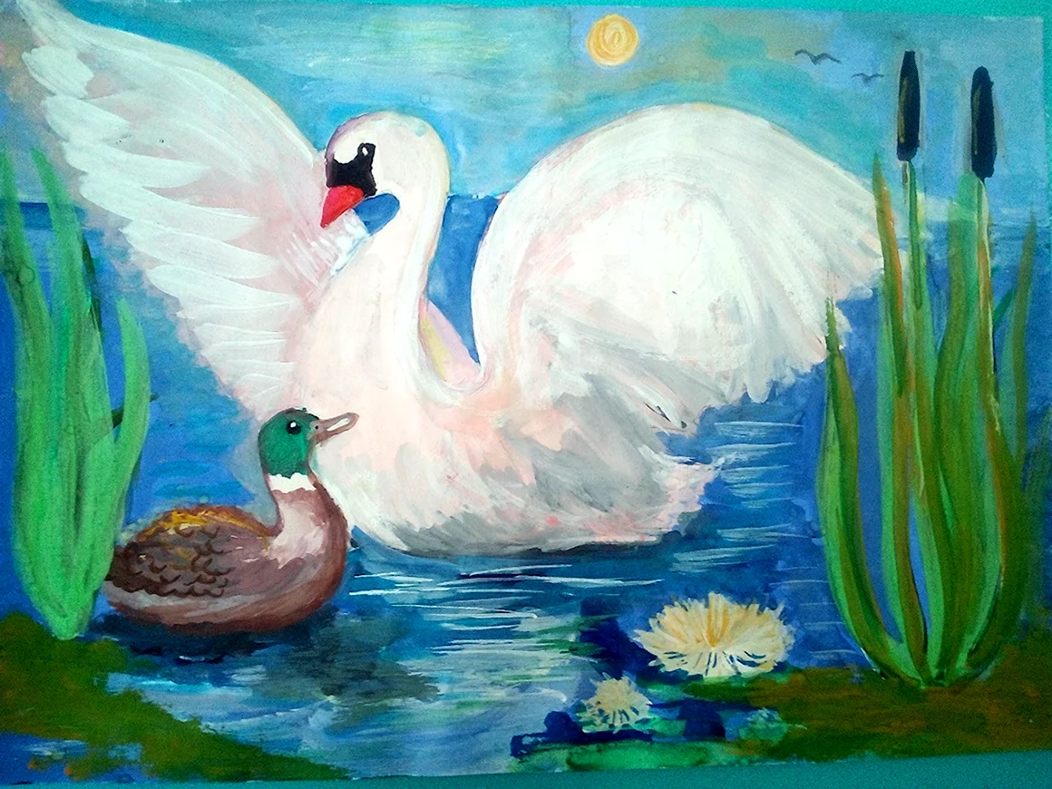 Лебедь рисунок карандашом