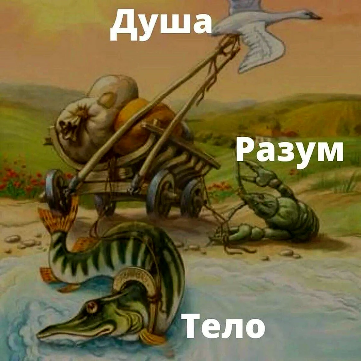 Лебедь щука и рак. Басни