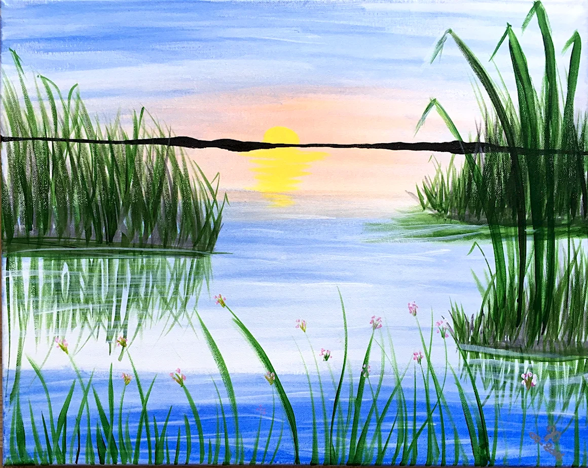 Летний пейзаж цветными карандашами