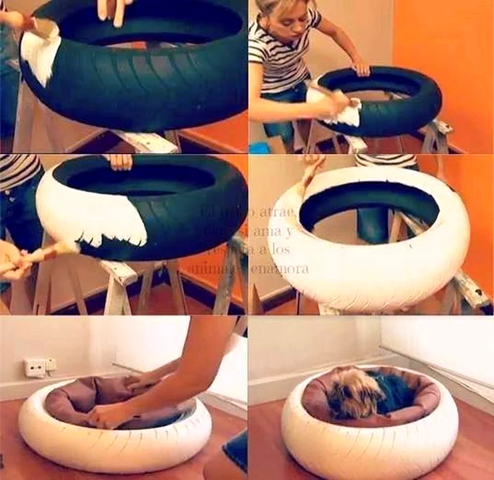 Лежанка для собаки из покрышки