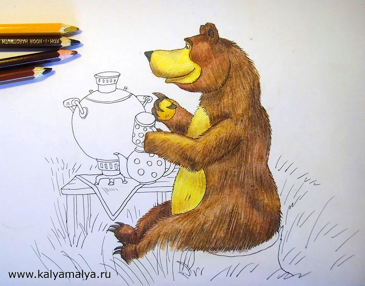 Медведь цветными карандашами