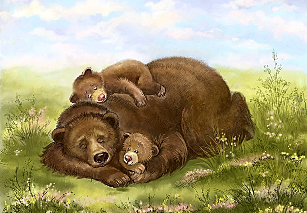 Медведица с медвежатами для детей