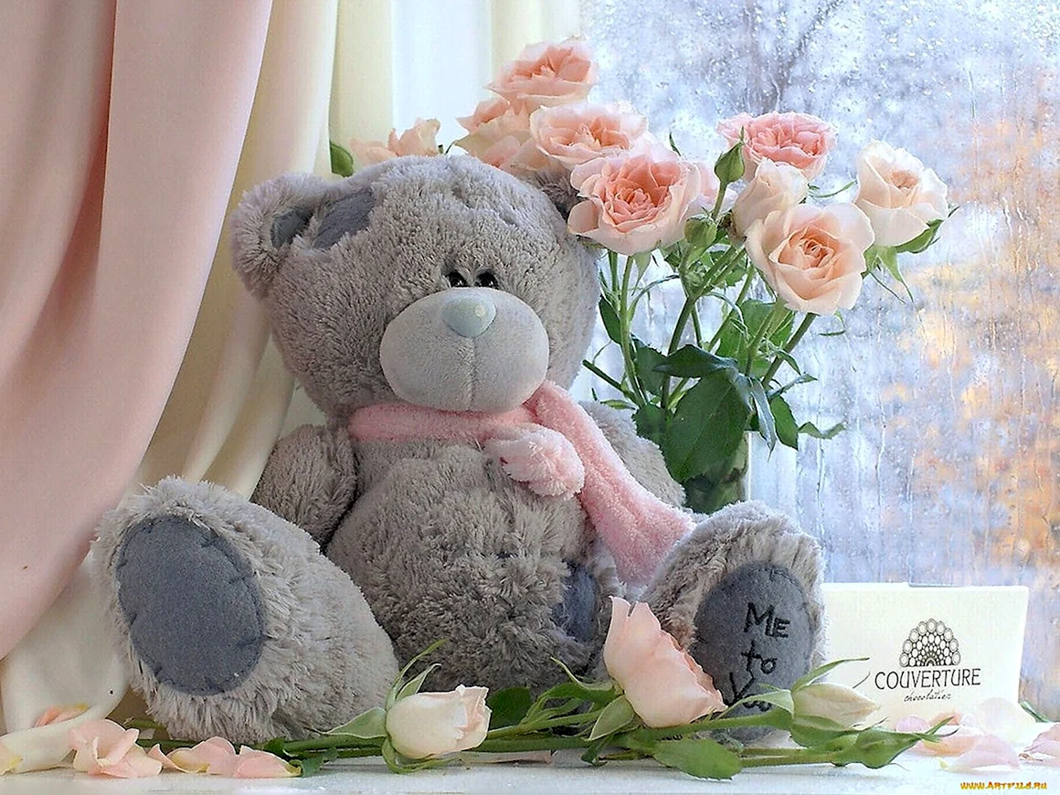Мишка с цветами