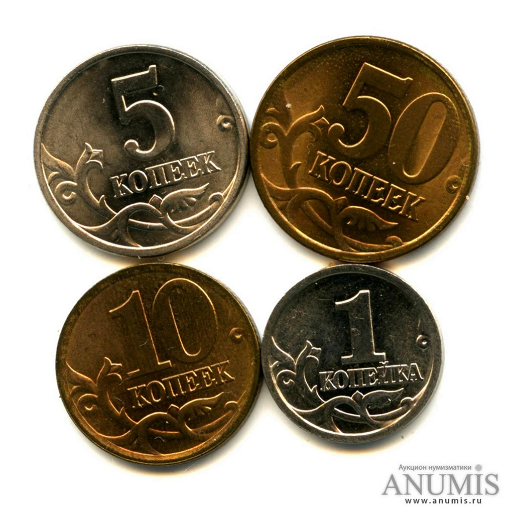 Монеты 1 копейка 5 копеек 10 копеек 50 копеек