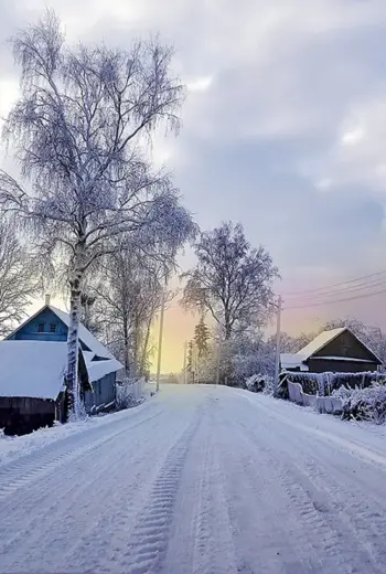 Морозное утро Сибирская деревня