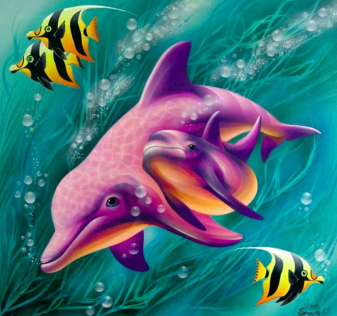 Морские обитатели красками