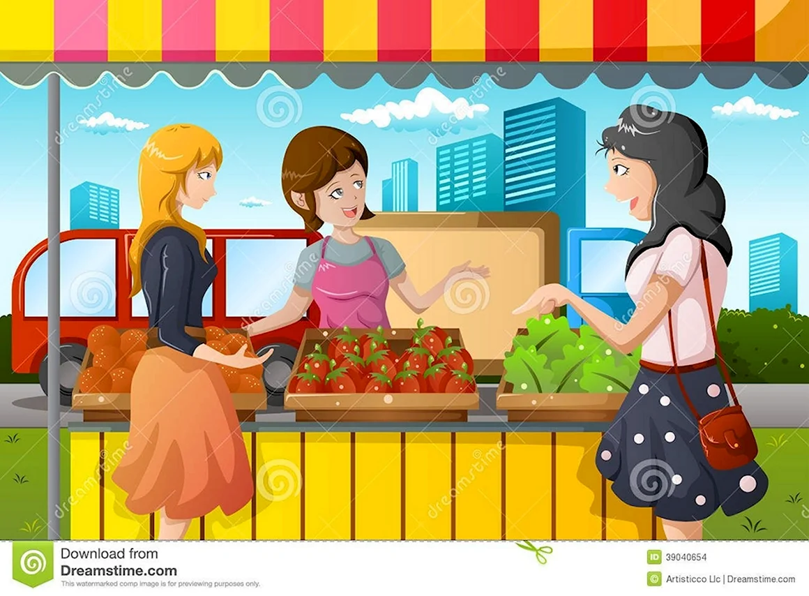 Мультяшный продавец и покупатель