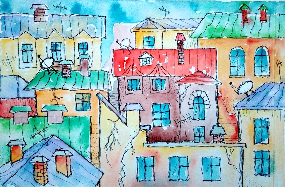 Нарисованные крыши домов