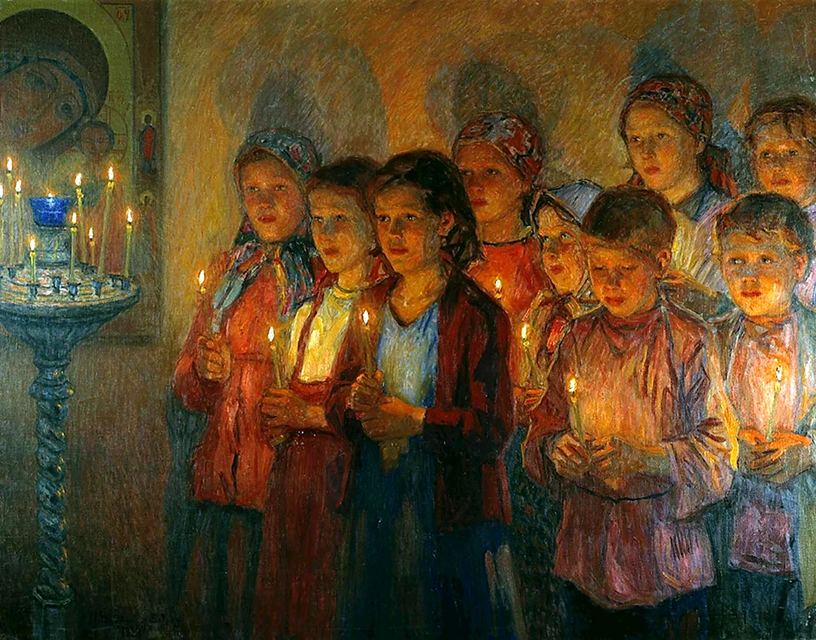 Николай Петрович Богданов-Бельский в церкви
