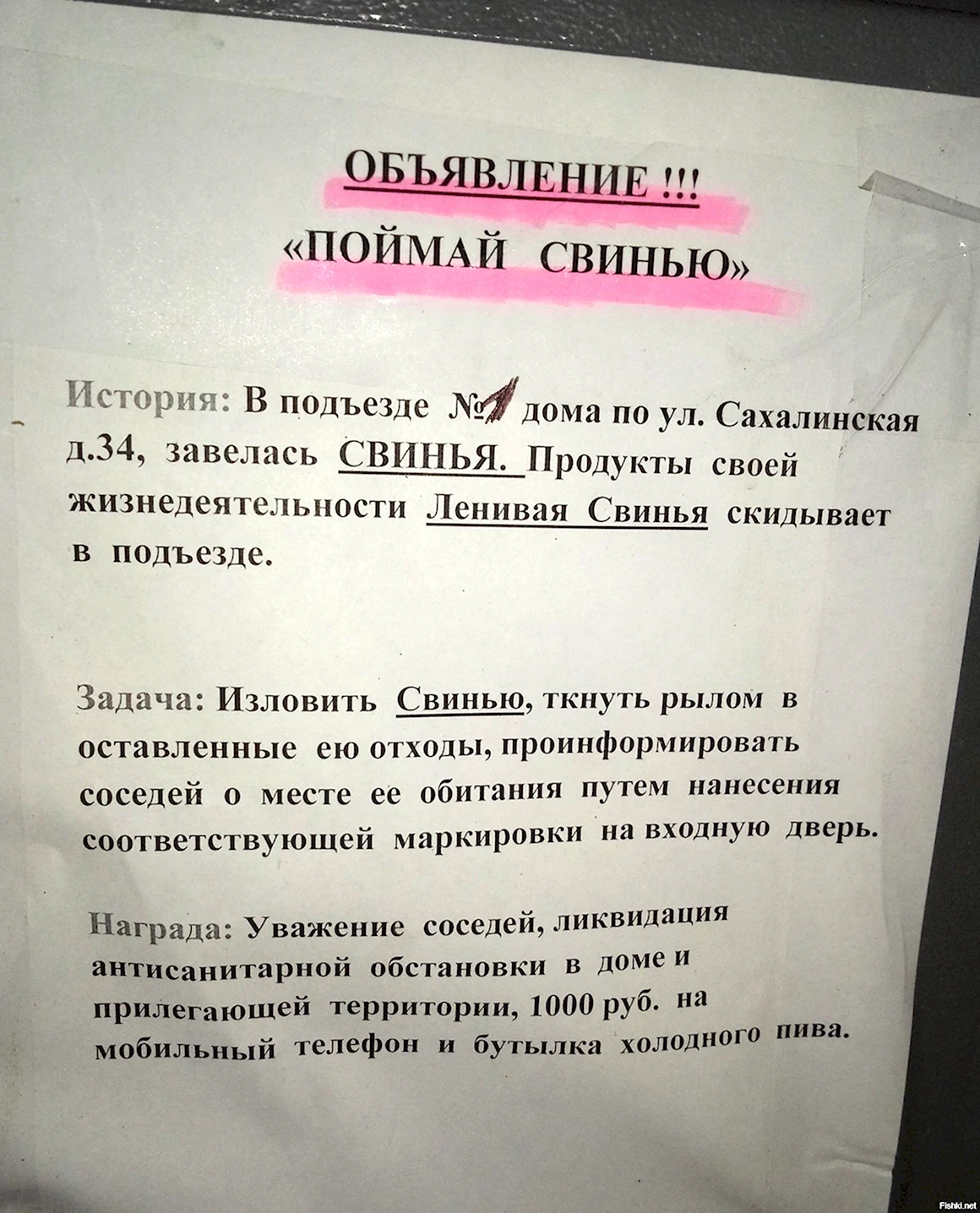 Объявления в подъезде