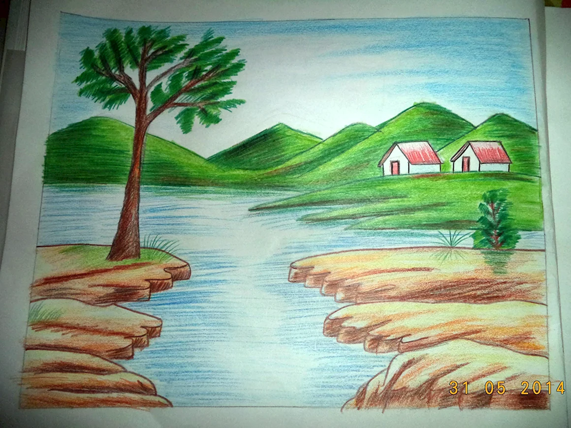 Пейзаж рисунок карандашом