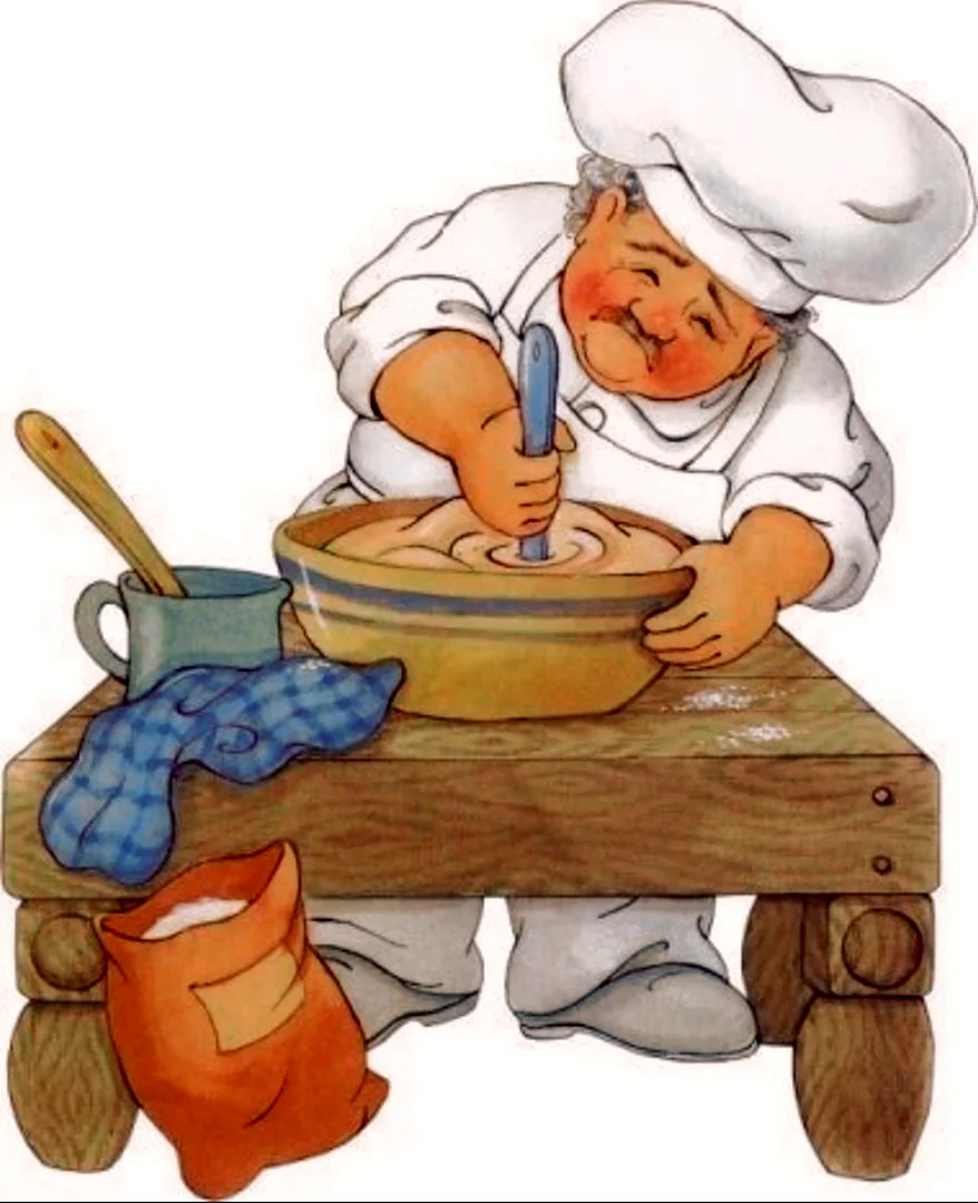 Пекарь месит тесто